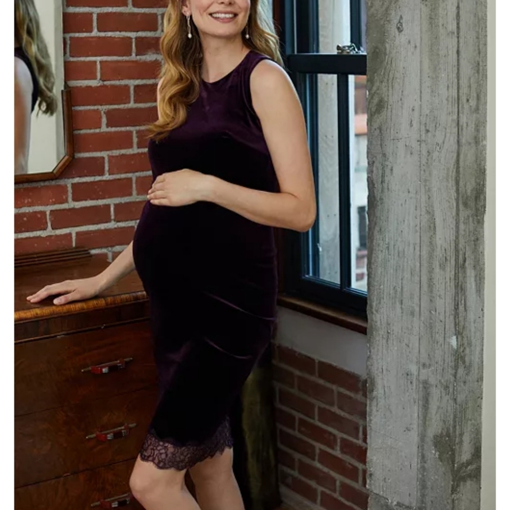 Maternity Lace-Trim Velvet Dress
